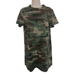 Forever 21 Women's Sz‎ S Y2K Grunge Green Camo Print T-Shirt Short Shift Dress
